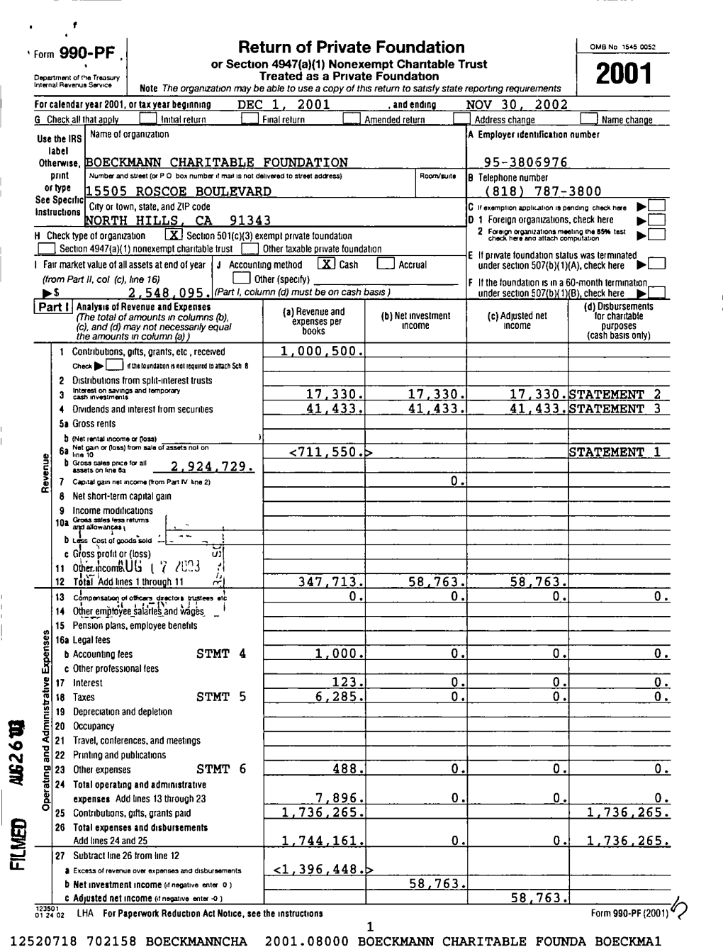 Form 990-PF , Return of Private Foundation