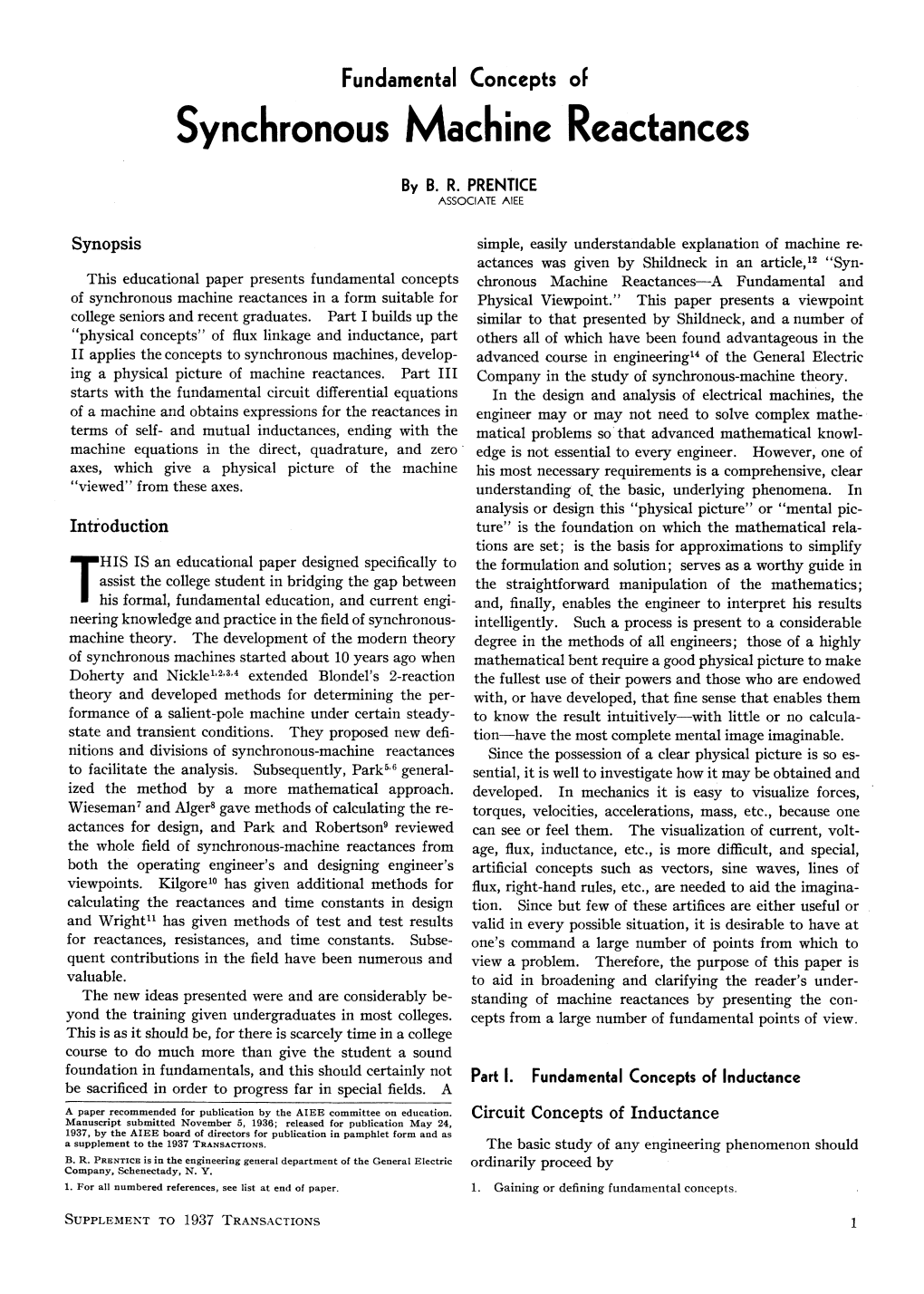 Synchronous Machine Reactances by B