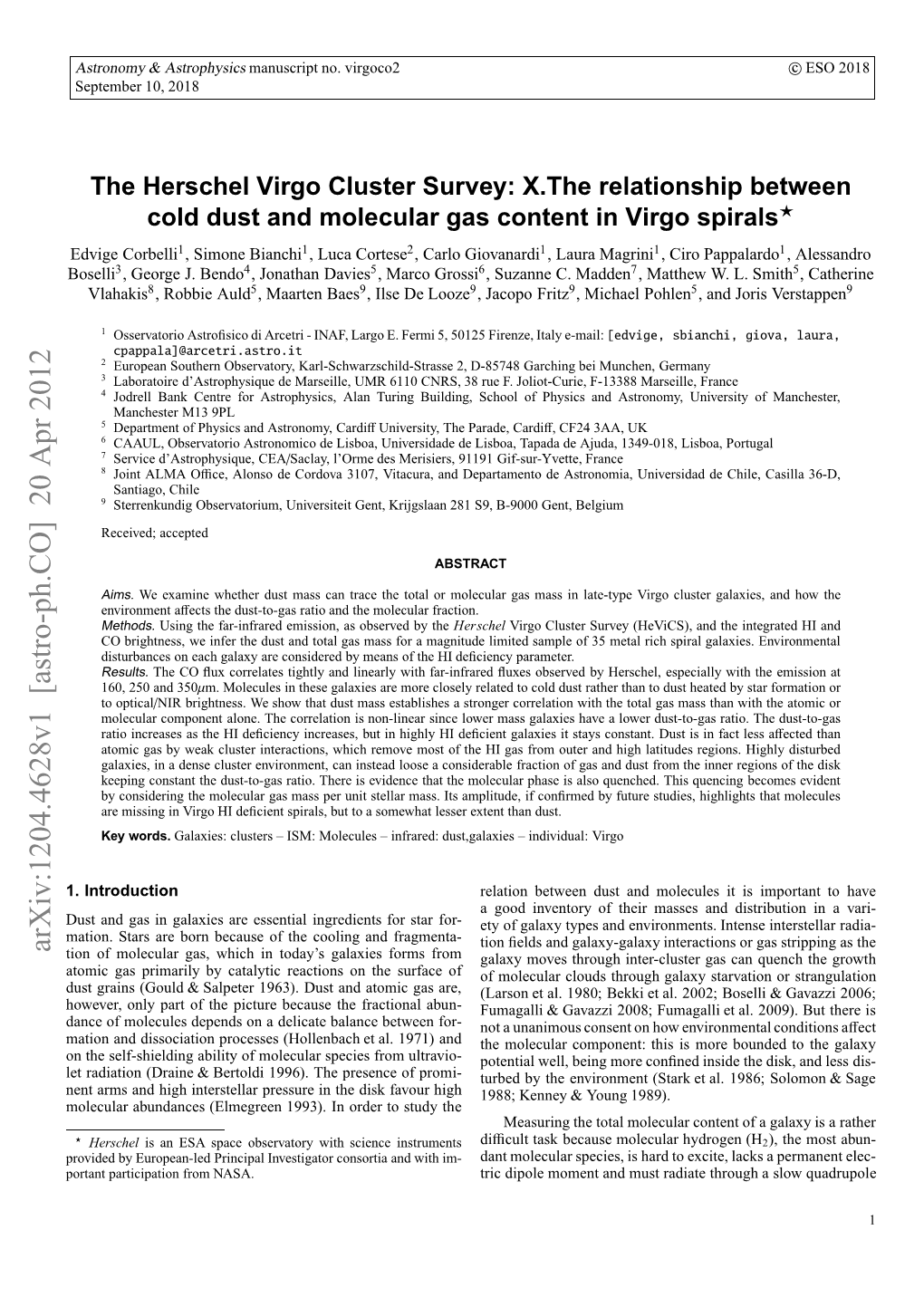 The Herschel Virgo Cluster Survey Our Sample Is a Magnitude-Limited Sample of Galaxies in the (Davies Et Al