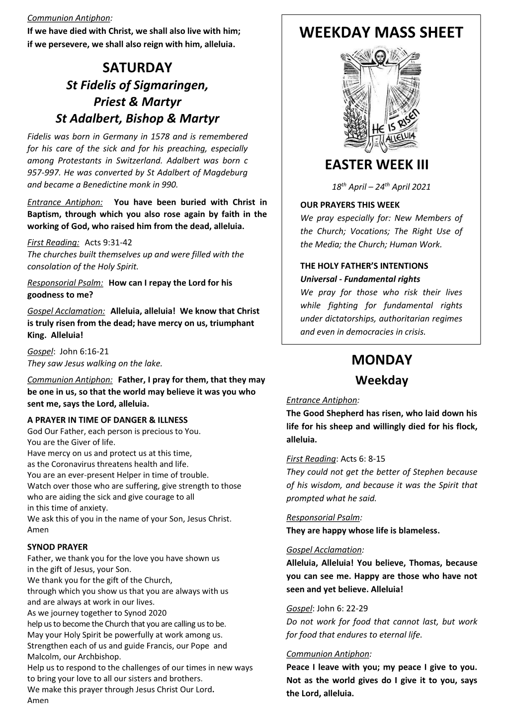 WEEKDAY MASS SHEET If We Persevere, We Shall Also Reign with Him, Alleluia
