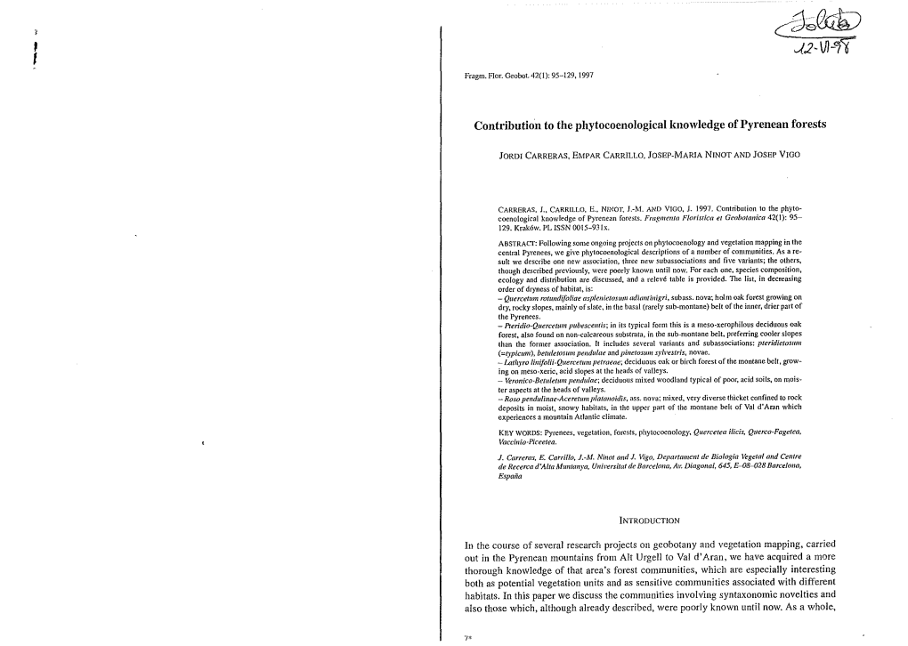 Contribution to the Phytocoenological Knowledge of Pyrenean Forests