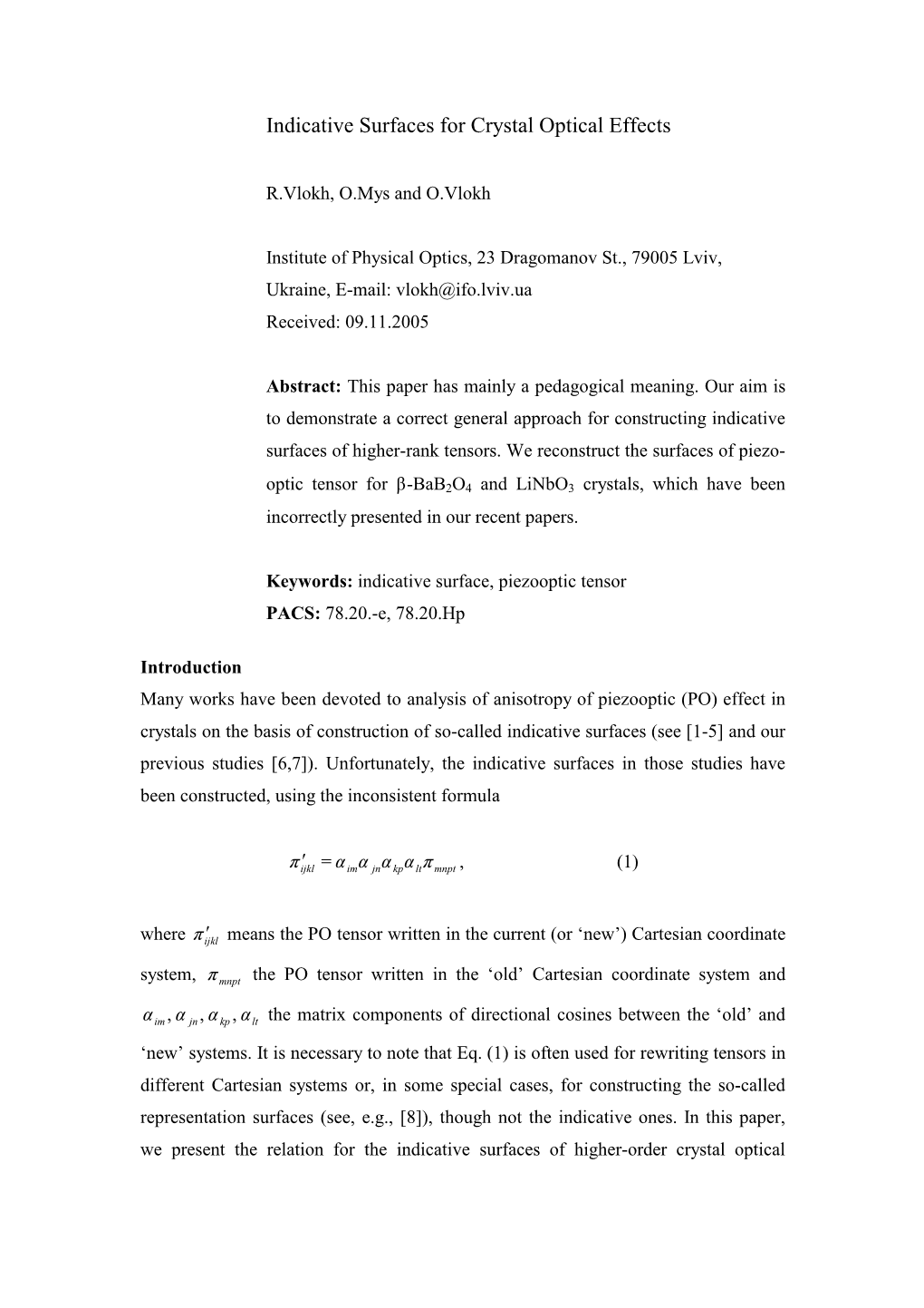 Indicative Surfaces for Crystal Optical Effects