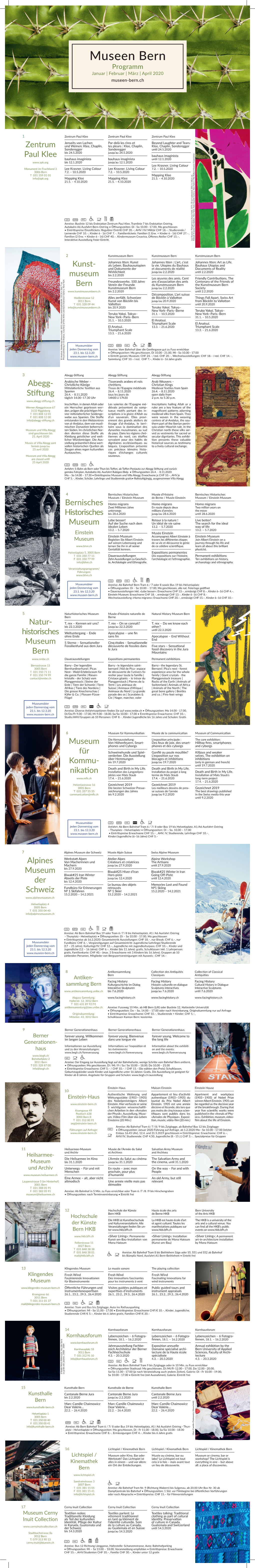 Museen Bern Programm Januar | Februar | März | April 2020 Museen-Bern.Ch