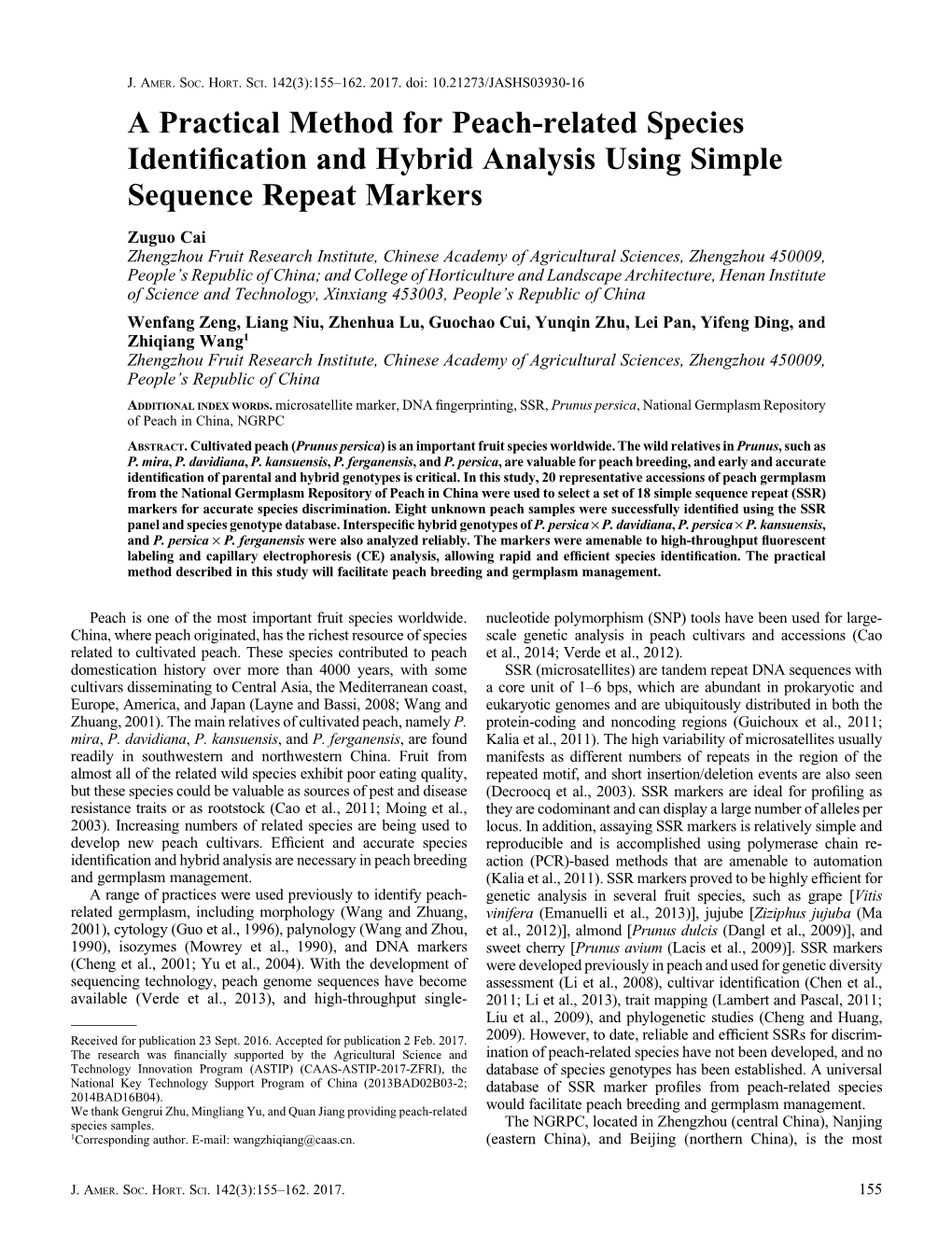 A Practical Method for Peach-Related Species Identification and Hybrid