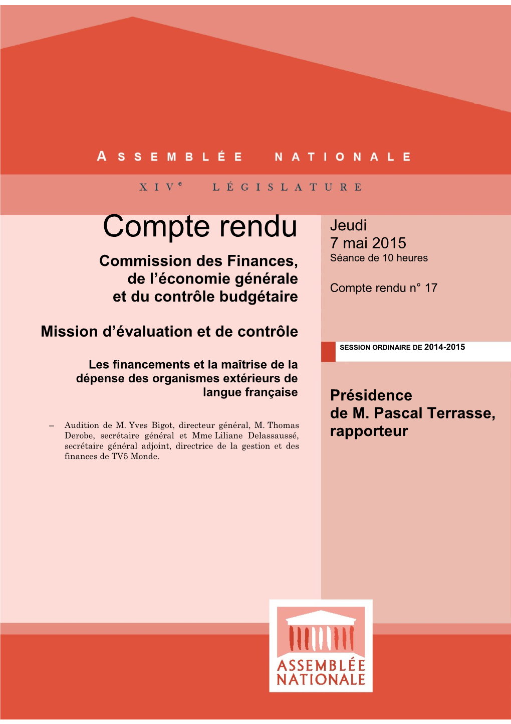 Compte Rendu Jeudi 7 Mai 2015 Commission Des Finances, Séance De 10 Heures De L’Économie Générale Compte Rendu N° 17 Et Du Contrôle Budgétaire