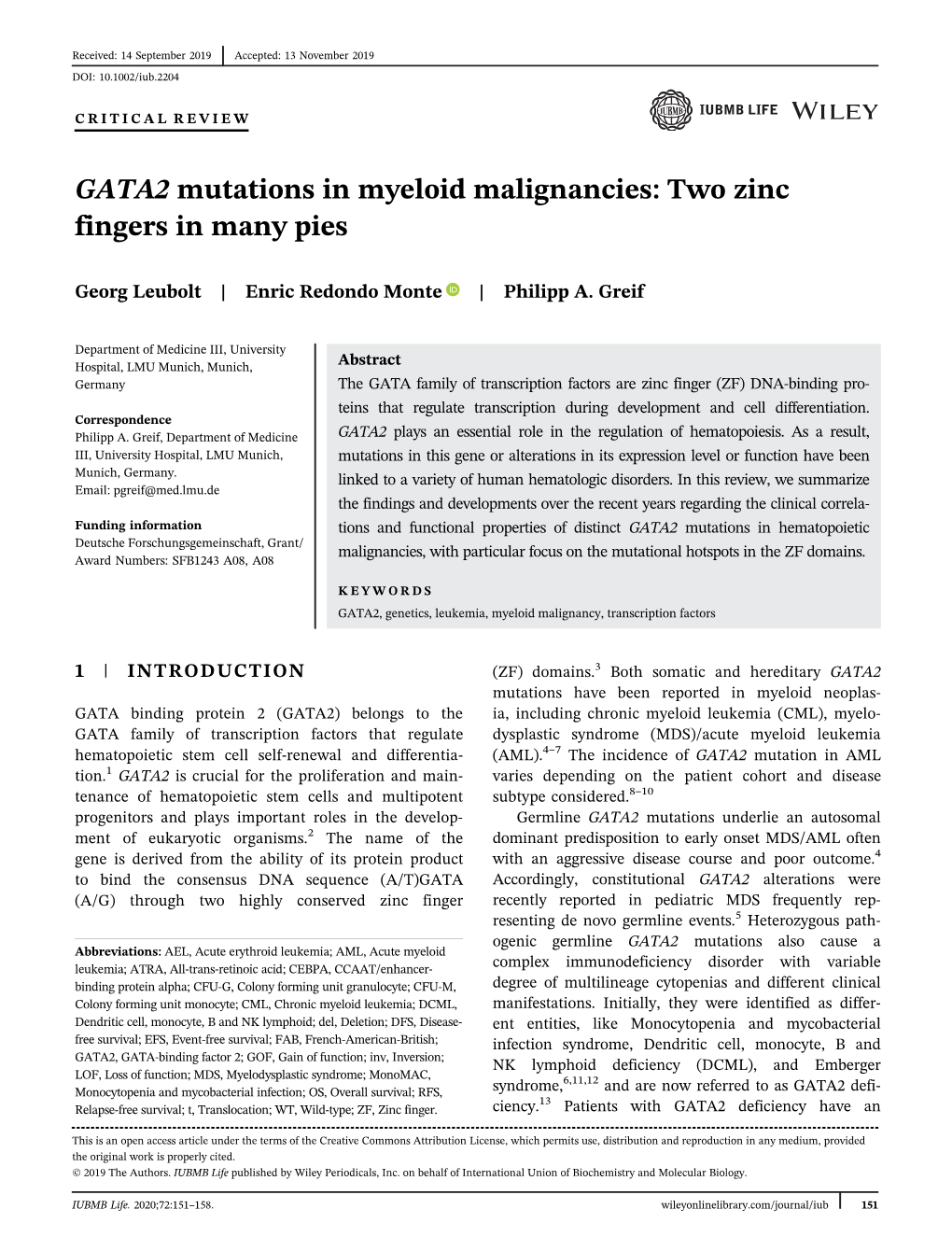 GATA2 Mutations in Myeloid Malignancies: Two Zinc Fingers in Many Pies