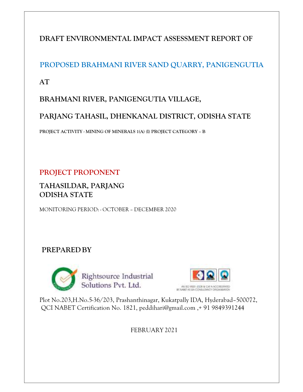 Draft Environmental Impact Assessment Report Of