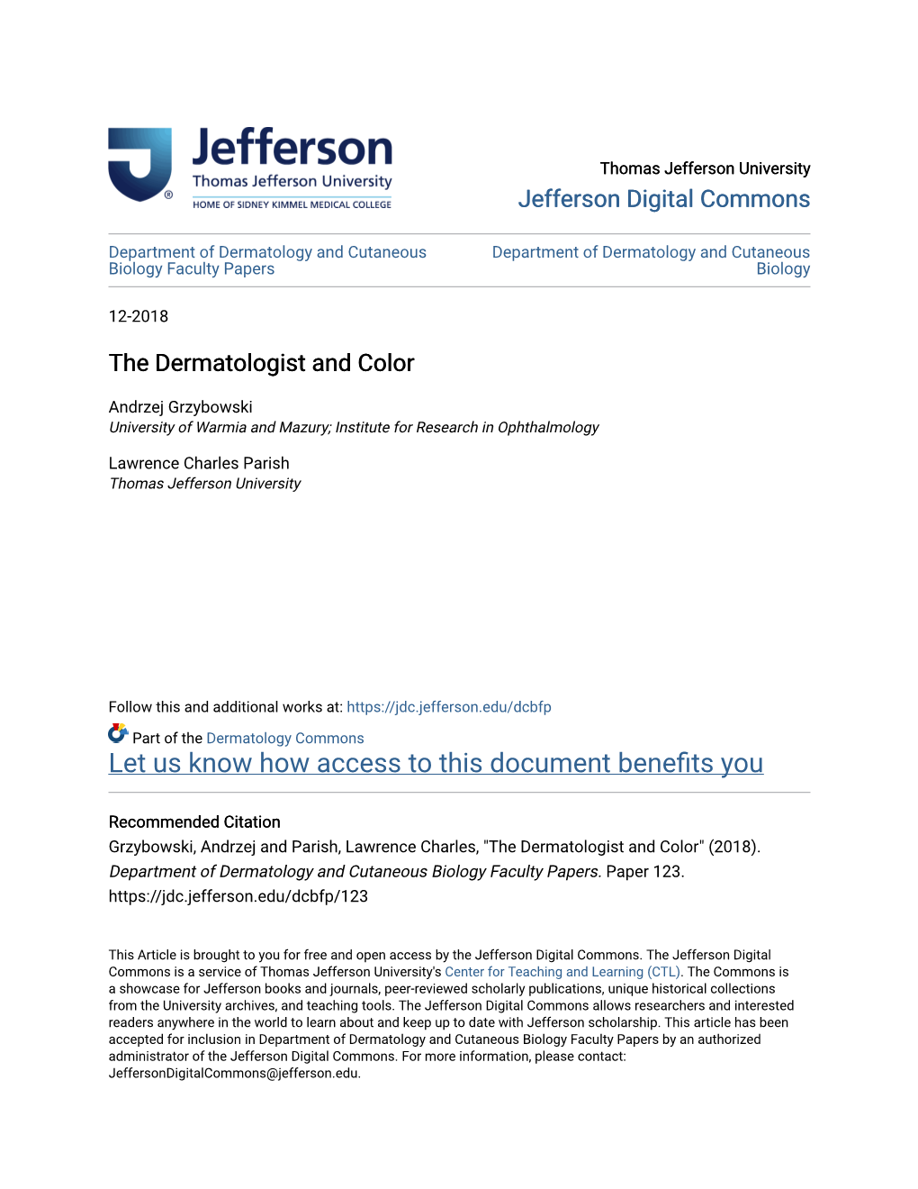 The Dermatologist and Color