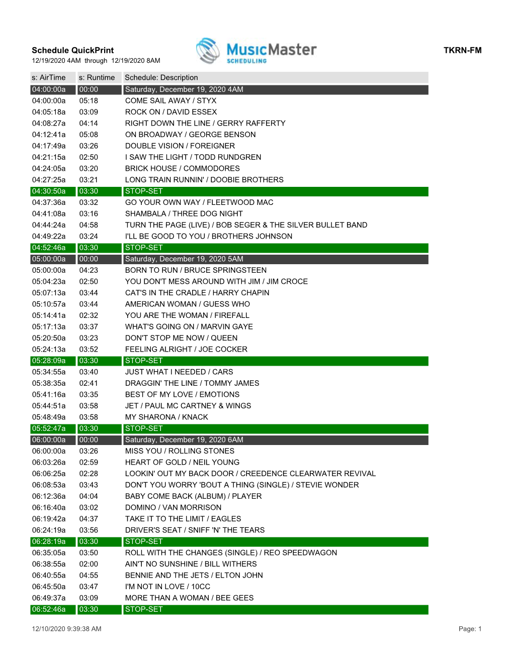 Schedule Quickprint TKRN-FM