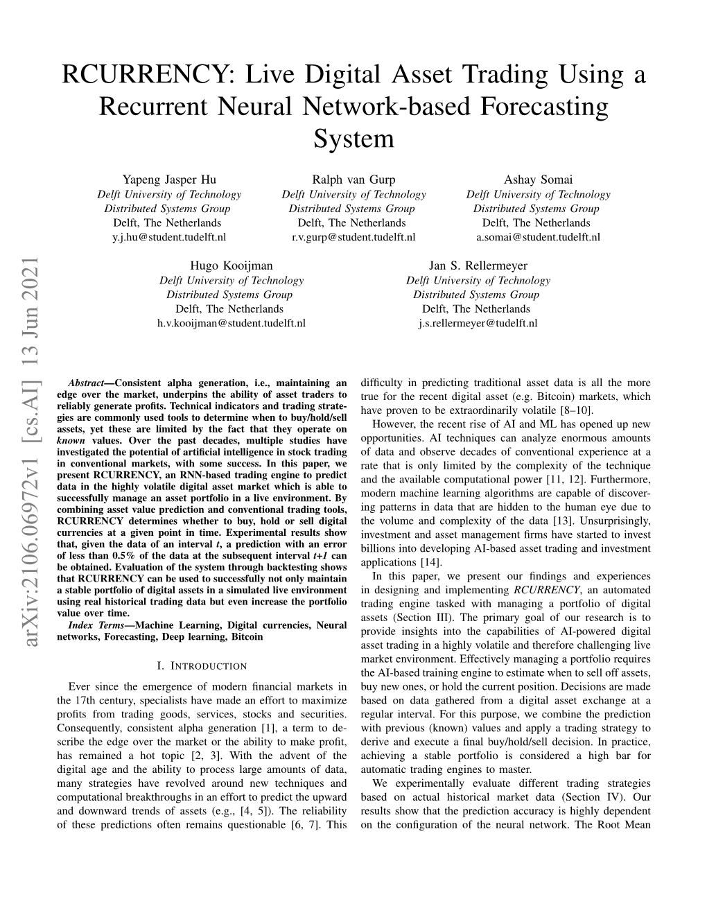 Live Digital Asset Trading Using a Recurrent Neural Network-Based Forecasting System