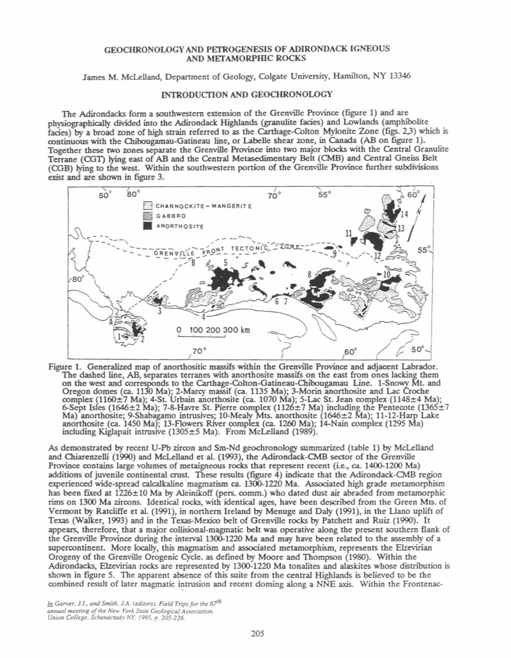 James M. Mclelland, Department of Geology, Colgate University, Hamilton, NY 13346 the Adirondacks Form a Southwestern Extension