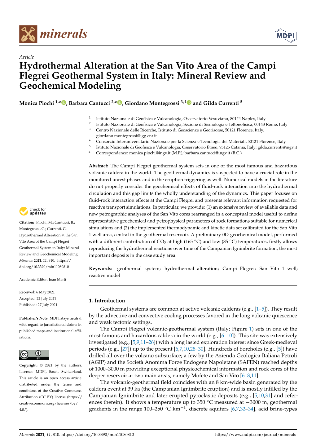 Hydrothermal Alteration at the San Vito Area of the Campi Flegrei Geothermal System in Italy: Mineral Review and Geochemical Modeling