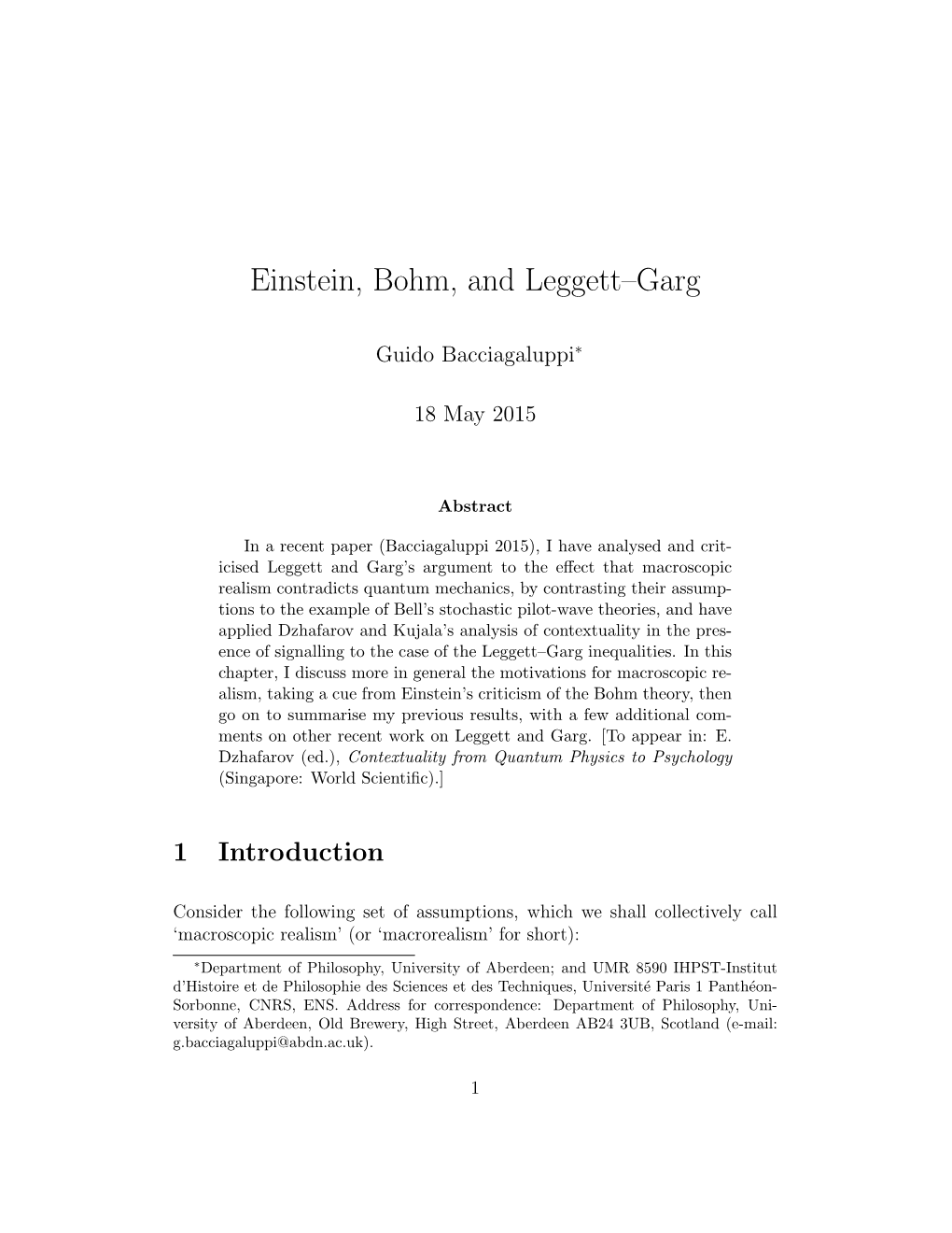 Einstein, Bohm, and Leggett–Garg