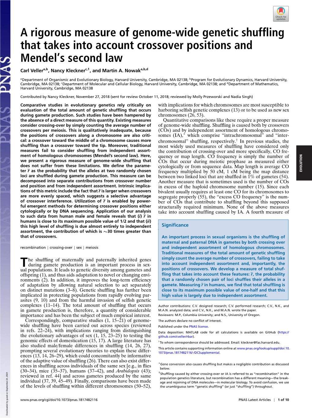 A Rigorous Measure of Genome-Wide Genetic Shuffling That Takes Into