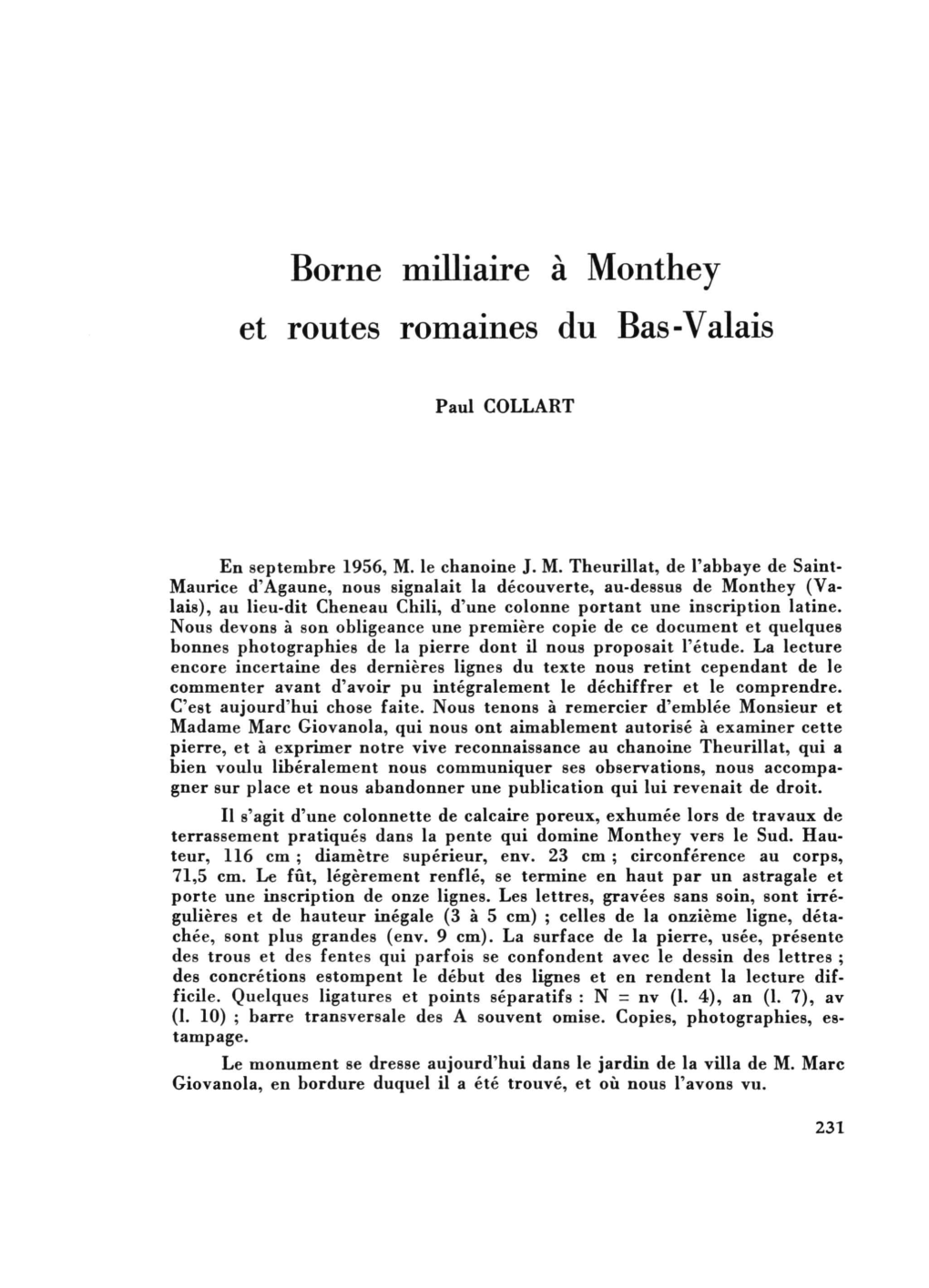 Borne Milliaire À Monthey Et Routes Romaines Du Bas-Valais