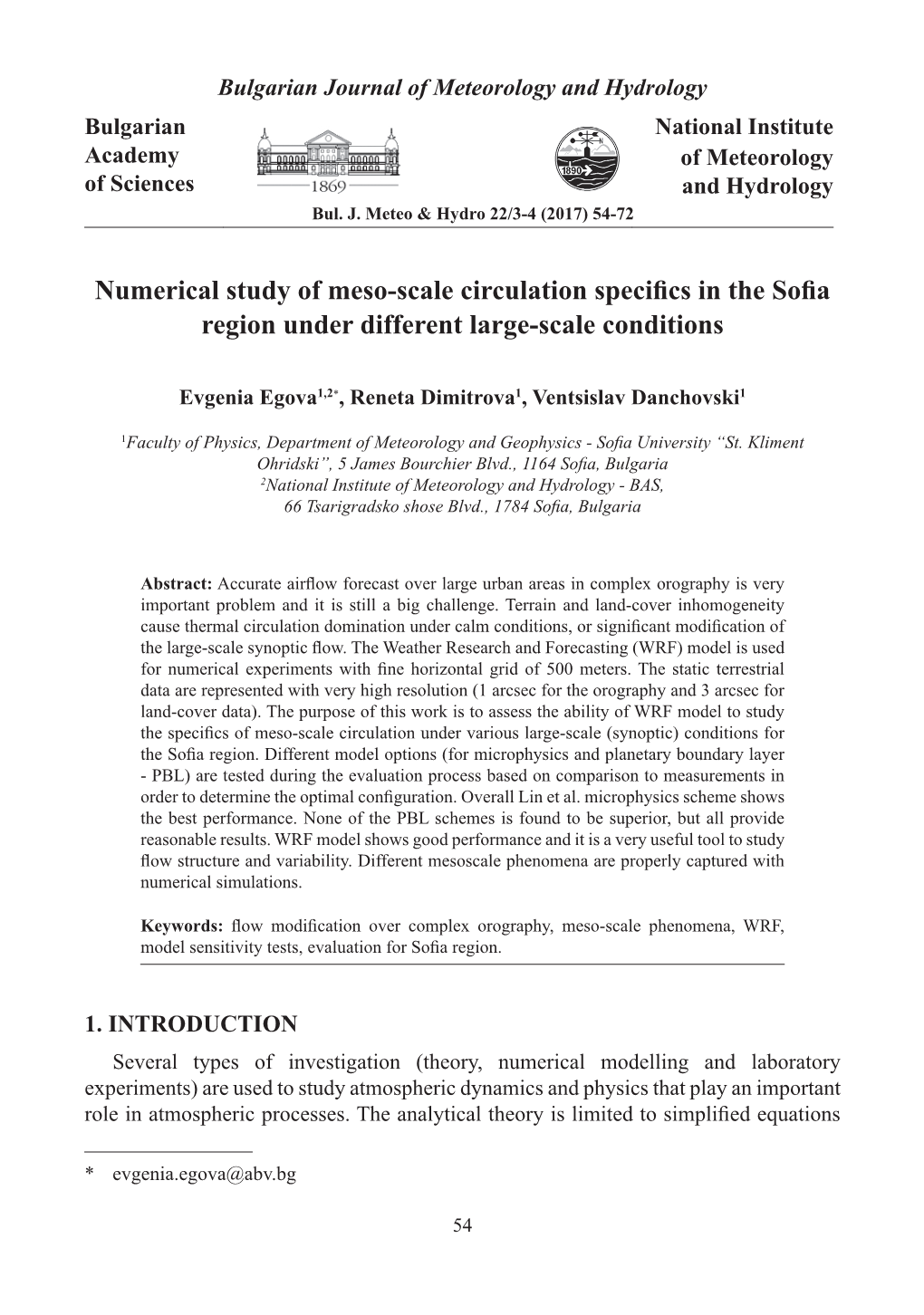 Numerical Study of Meso-Scale Circulation Specifics in the Sofia Region Under Different Large-Scale Conditions