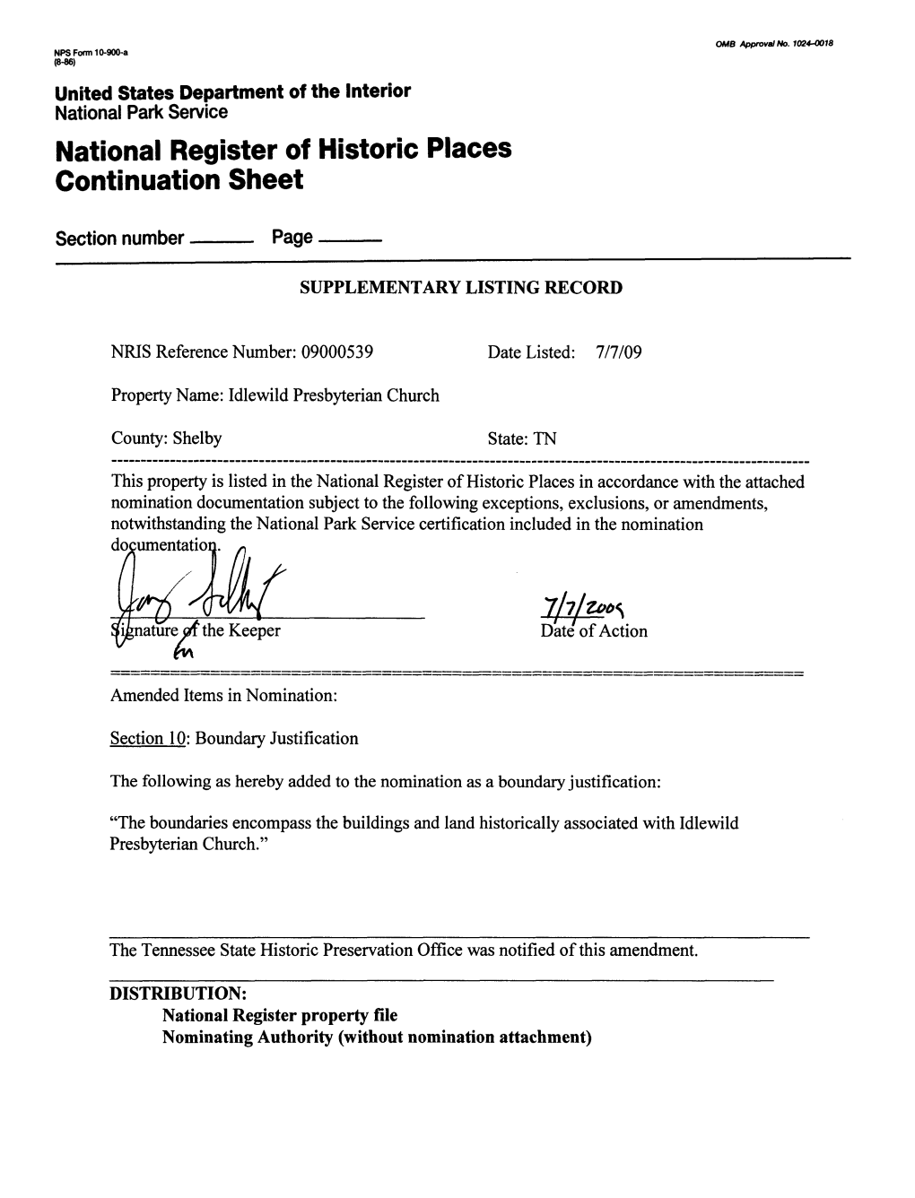 National Register of Historic Places Continuation Sheet