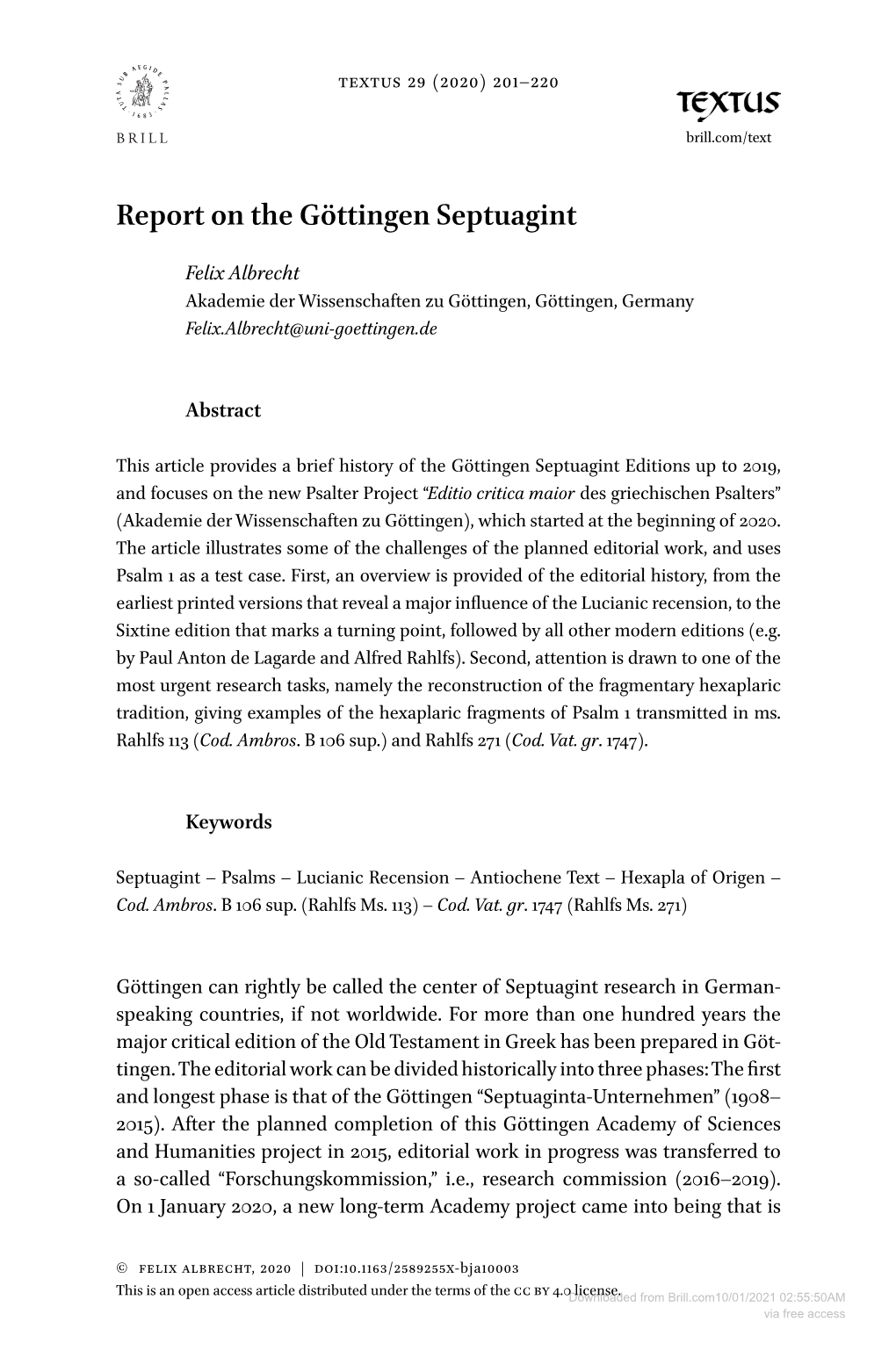 Report on the Göttingen Septuagint