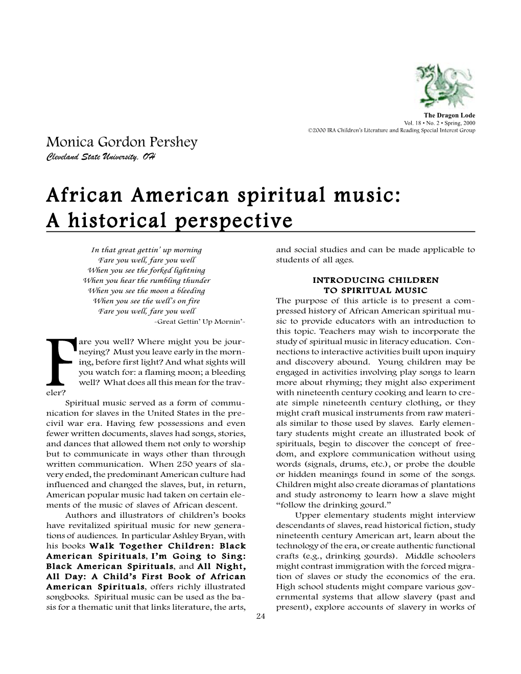 African American Spiritual Music: a Historical Perspective