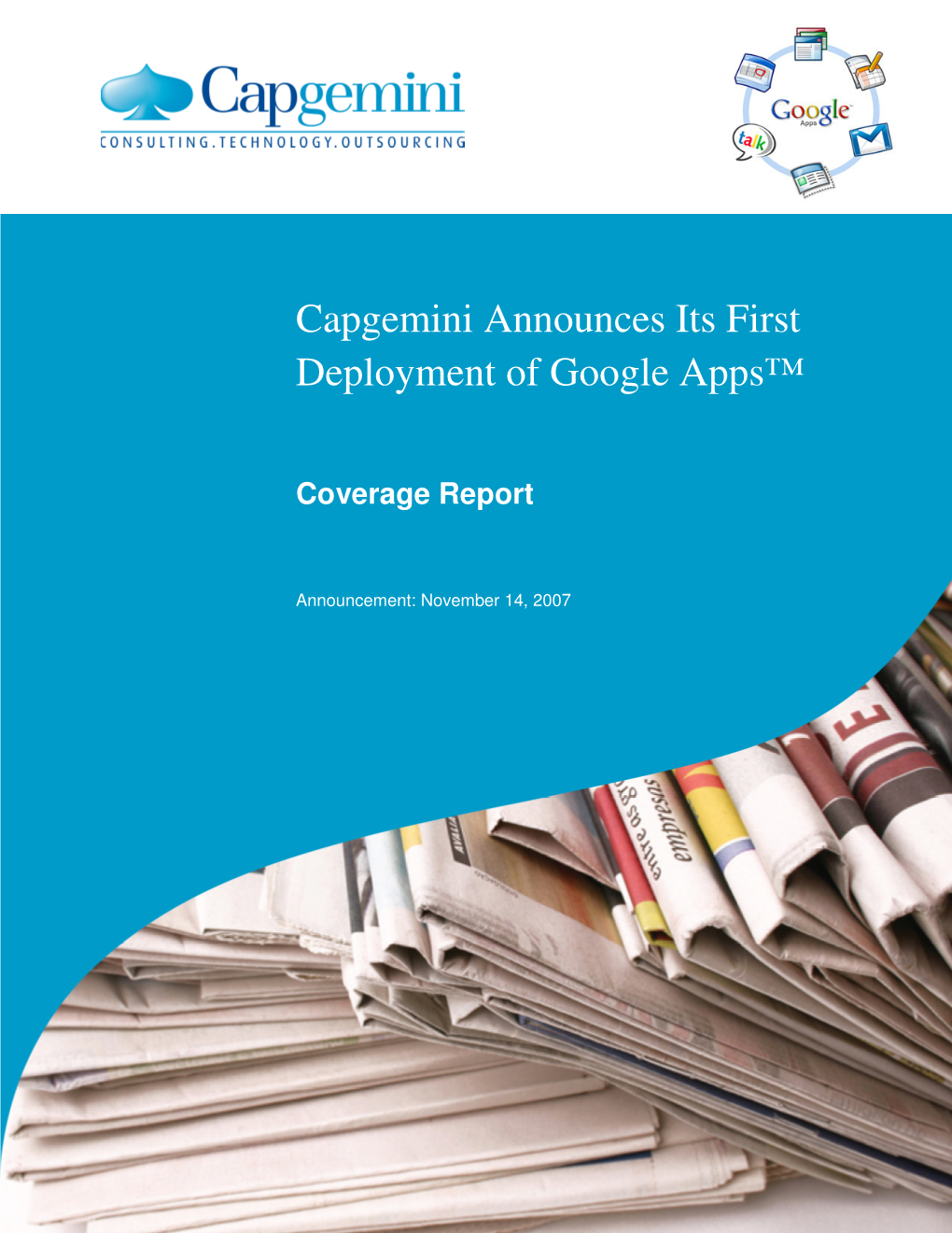 Capgemini Announces Its First Deployment of Google Apps™