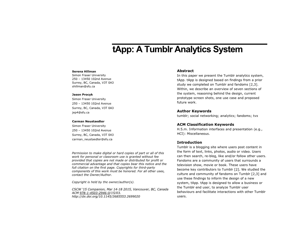 Tapp: a Tumblr Analytics System