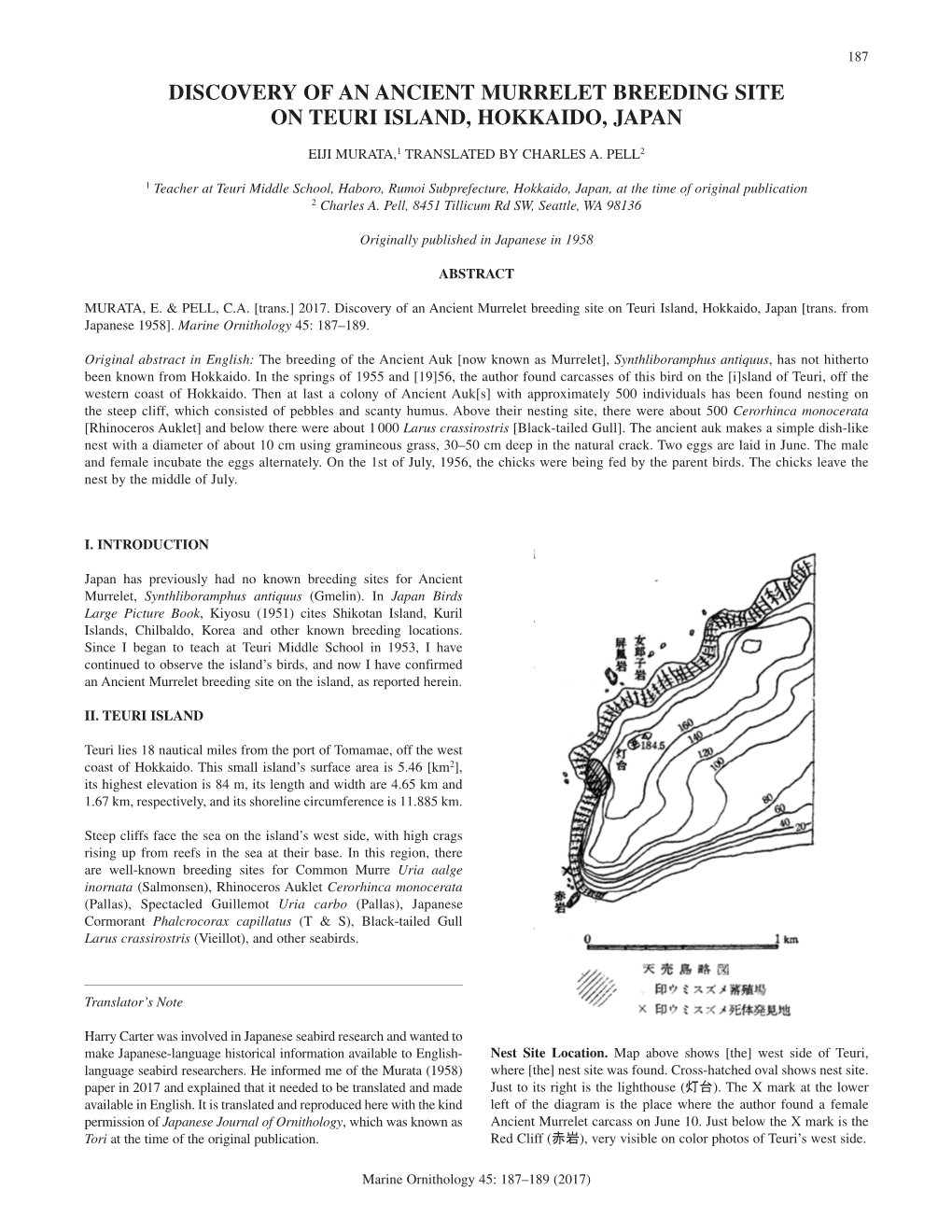 Discovery of an Ancient Murrelet Breeding Site on Teuri Island, Hokkaido, Japan