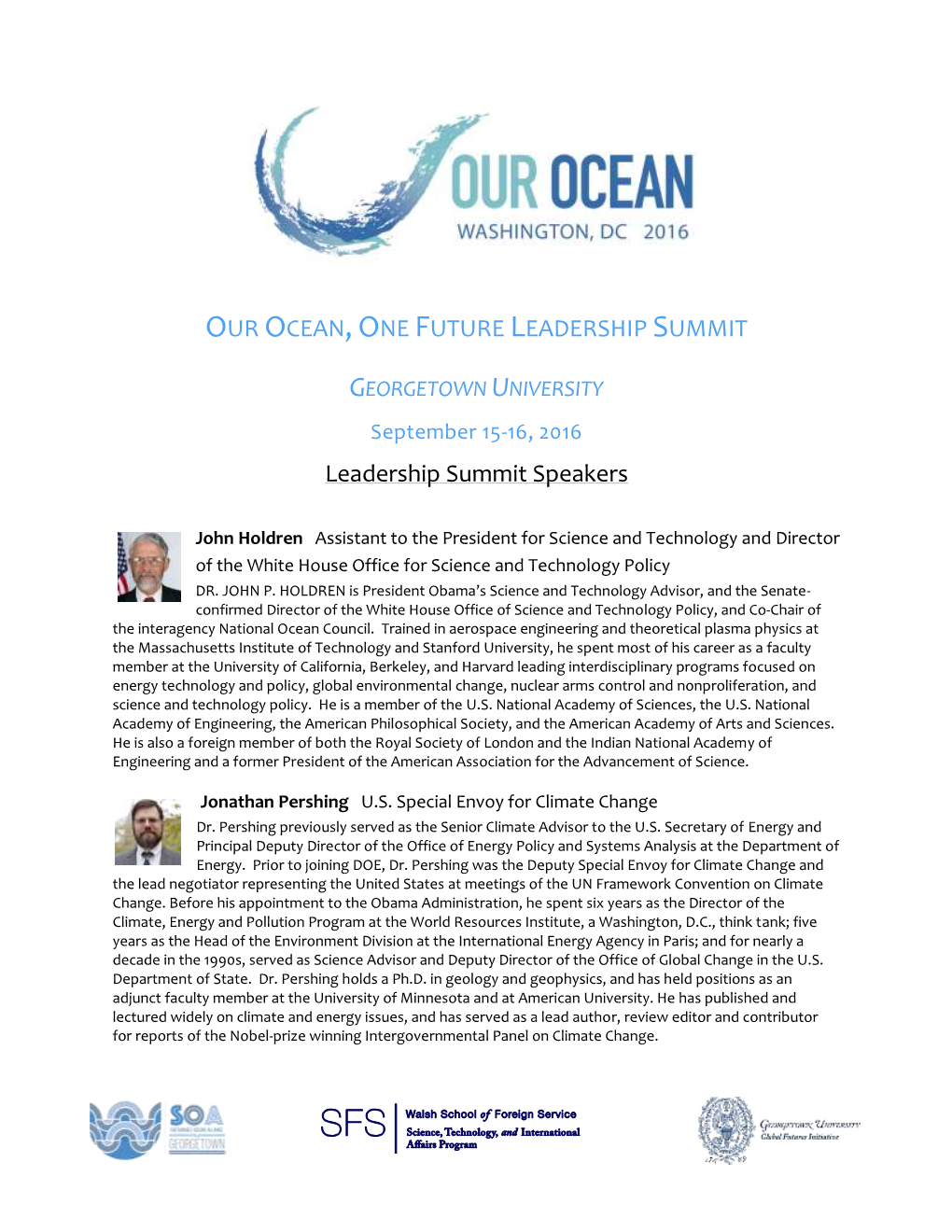 OUR OCEAN,ONE FUTURE LEADERSHIP SUMMIT Leadership Summit Speakers