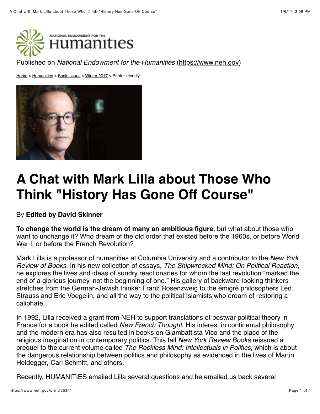 A Chat with Mark Lilla About Those Who Think 