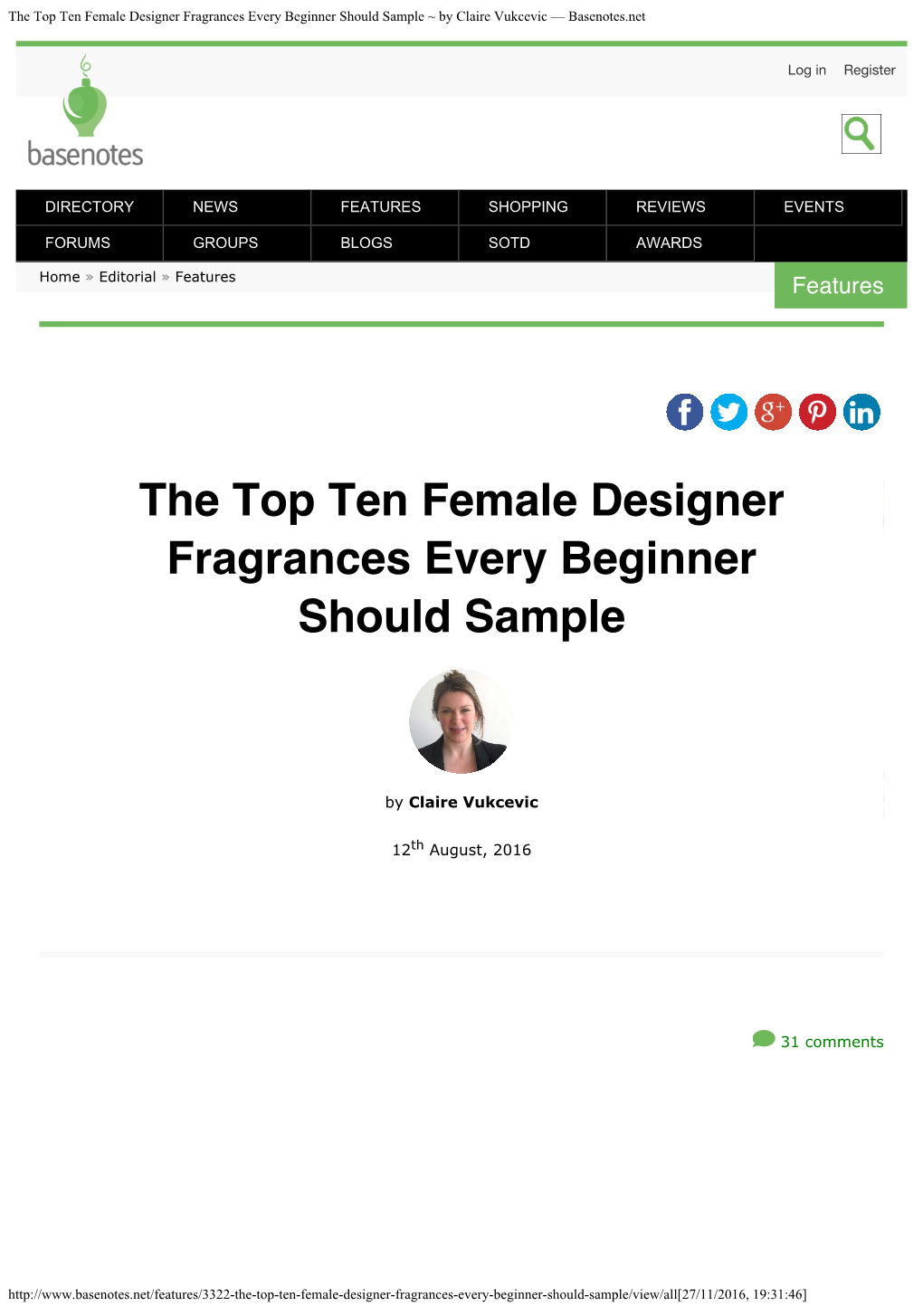 The Top Ten Female Designer Fragrances Every Beginner Should Sample ~ by Claire Vukcevic — Basenotes.Net