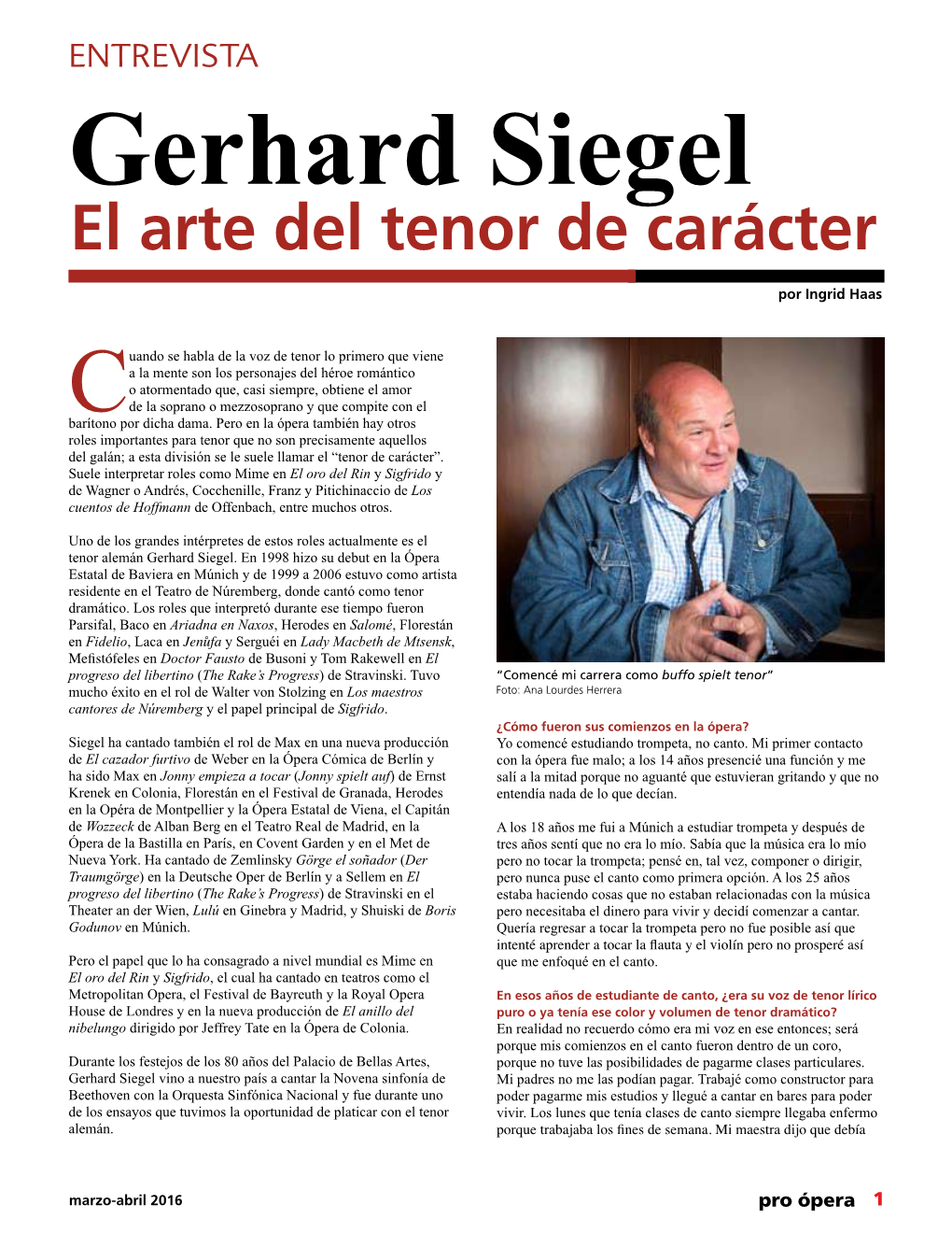 Gerhard Siegel El Arte Del Tenor De Carácter