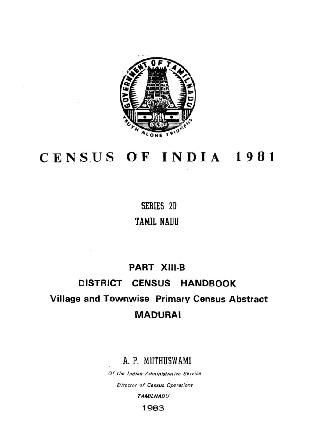 District Census Handbook, Madurai, Part XIII-B, Series-20