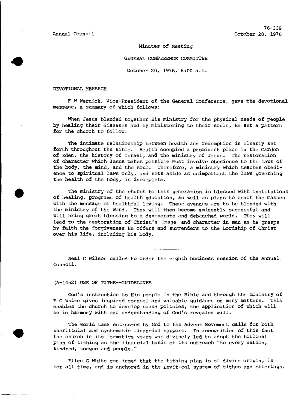 76-339 Annual Council October 20, 1976 Minutes of Meeting GENERAL