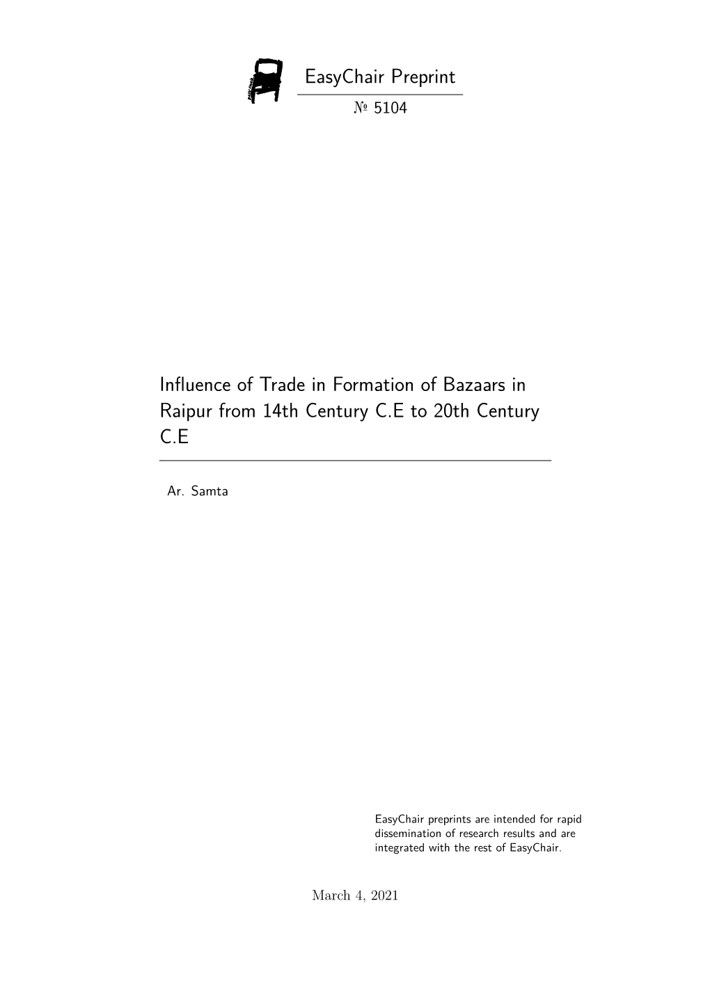 Influence of Trade in Formation of Bazaars in Raipur from 14Th Century C.E to 20Th Century C.E