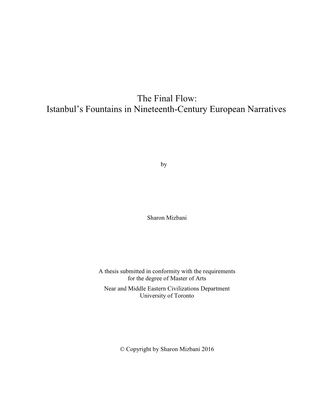 The Final Flow: Istanbul's Fountains in Nineteenth-Century European Narratives