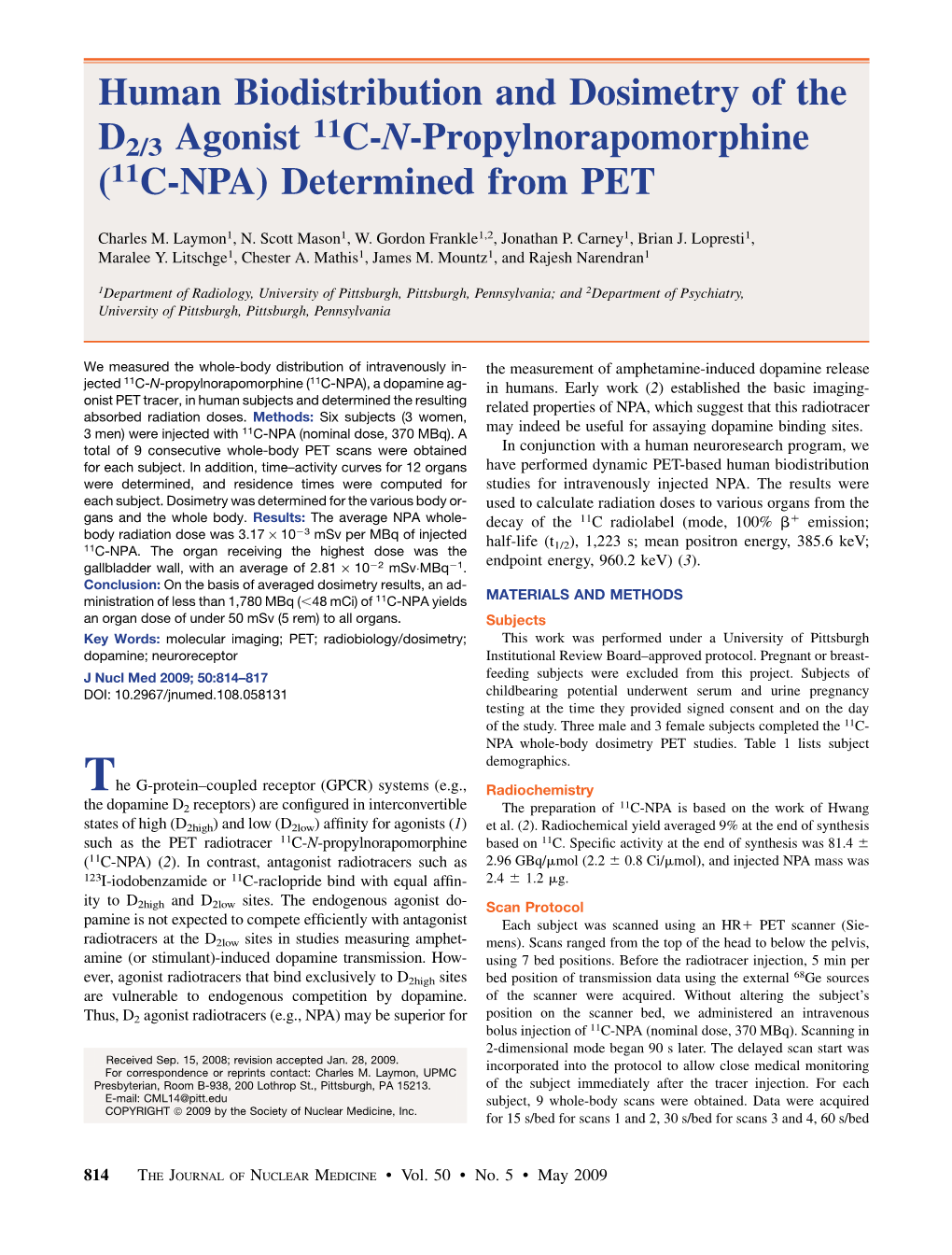 11C-NPA) Determined from PET