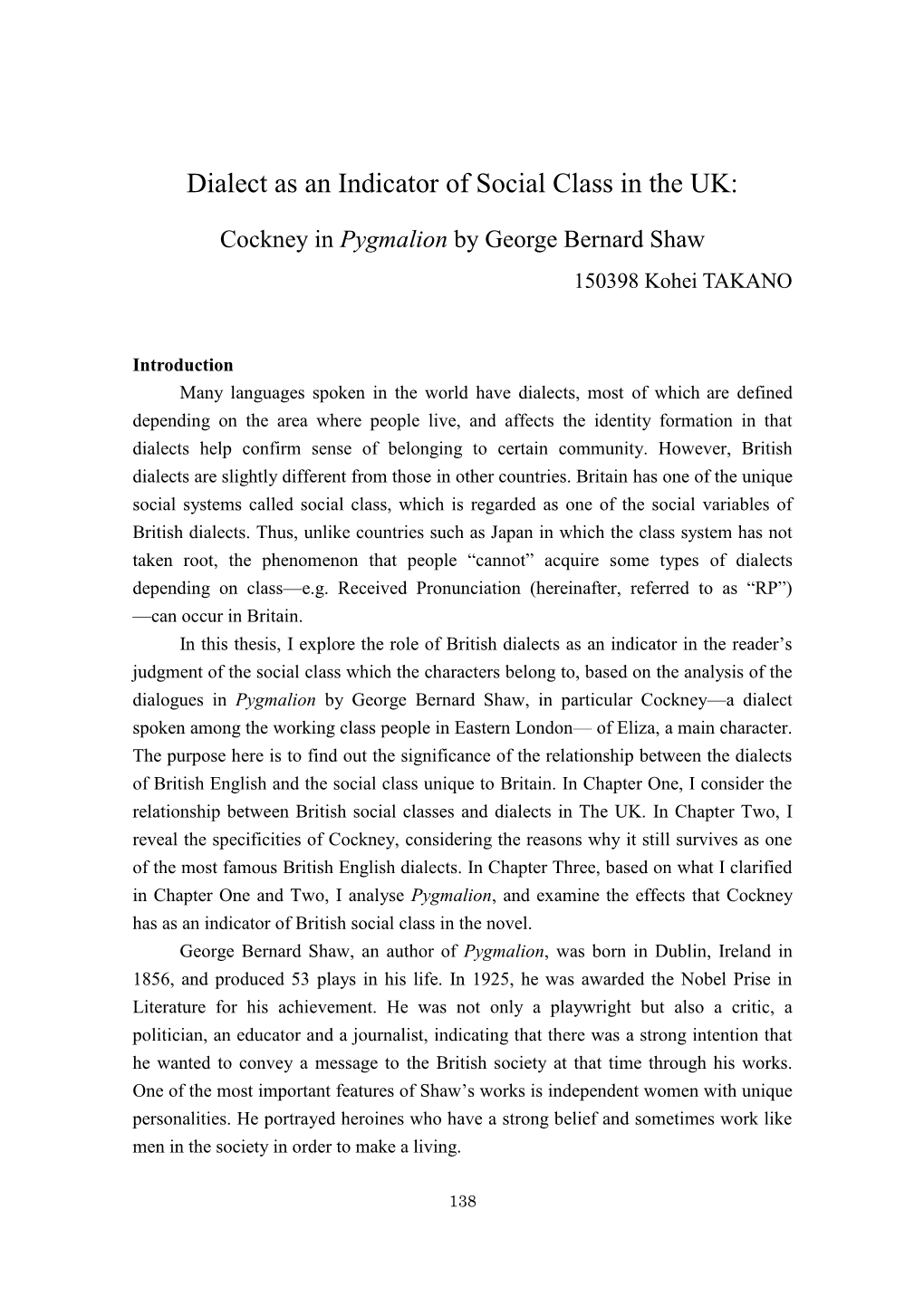 Dialect As an Indicator of Social Class in the UK