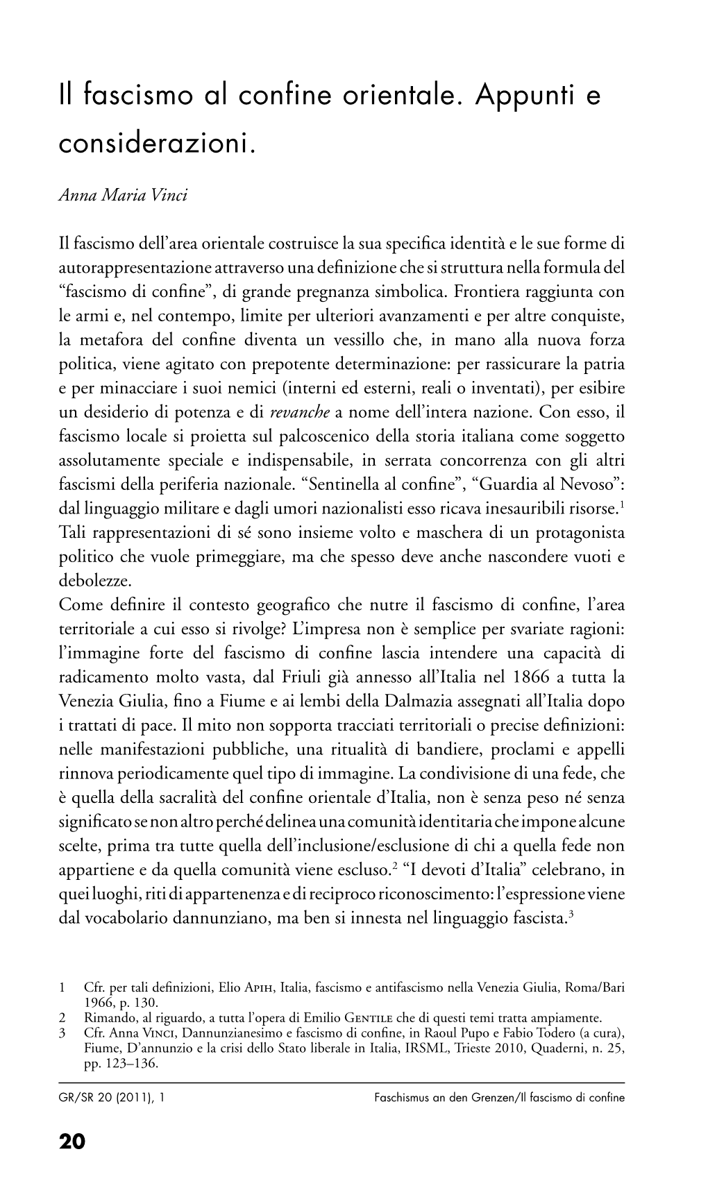 Il Fascismo Al Confine Orientale. Appunti E Considerazioni