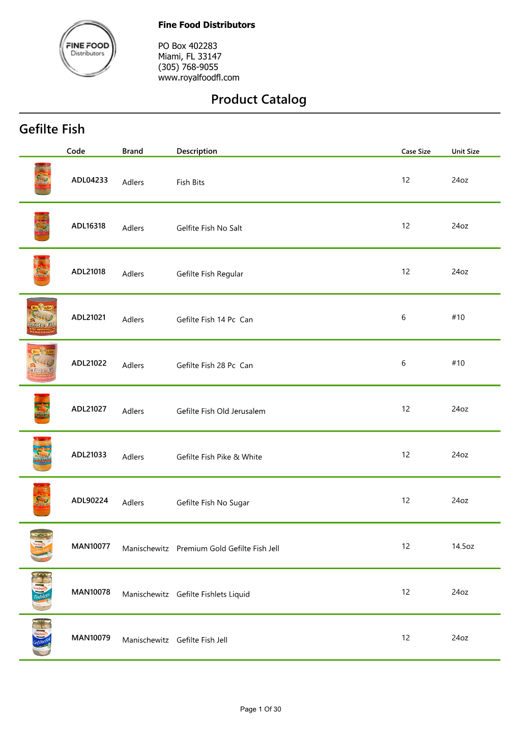 Gefilte Fish Product Catalog