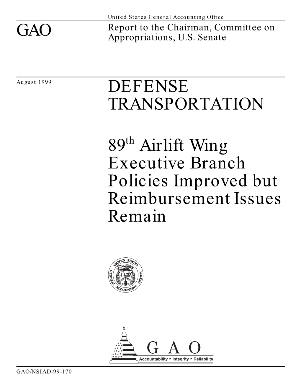 89Th Airlift Wing Executive Branch Policies Improved but Reimbursement Issues Remain