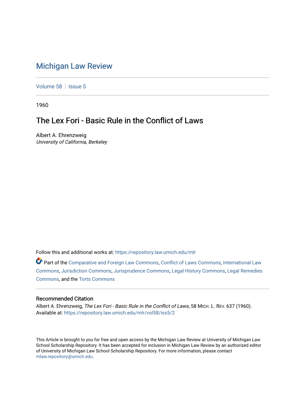 The Lex Fori - Basic Rule in the Conflict of Laws