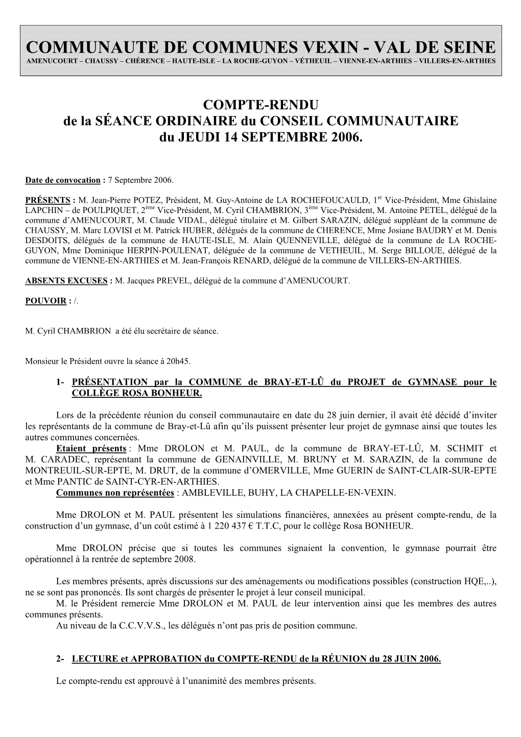 Compte-Rendu De La R-Union Du 14-09-06Publié