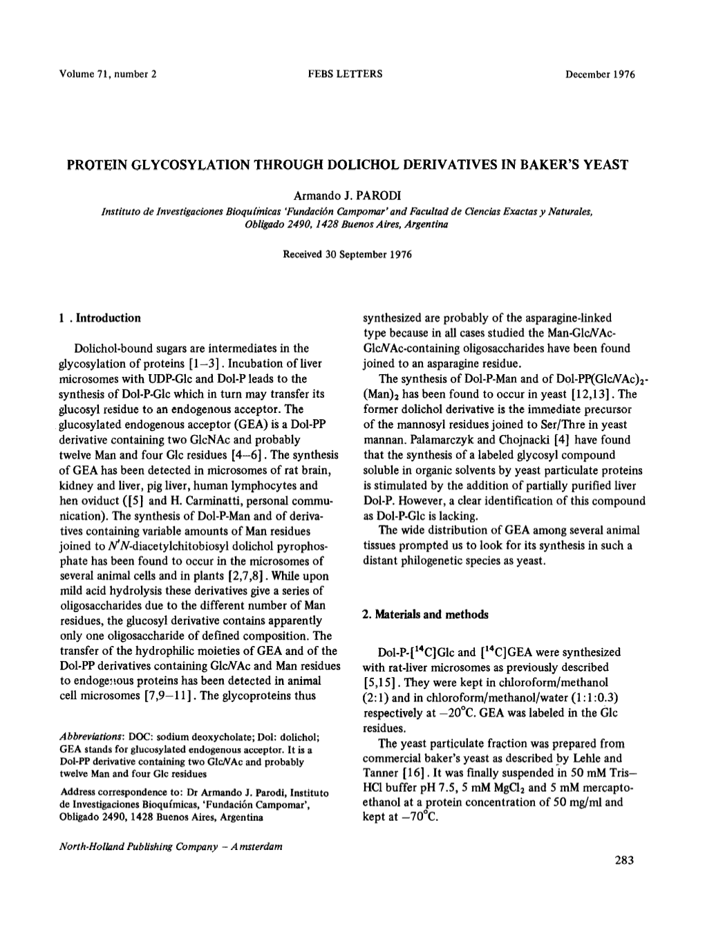 Protein Glycosylation Through Dolichol Derivatives in Baker’S Yeast