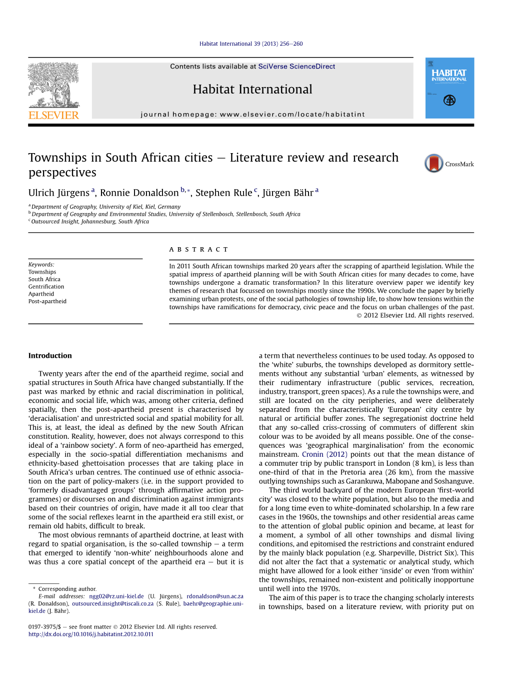 Townships in South African Cities E Literature Review and Research Perspectives