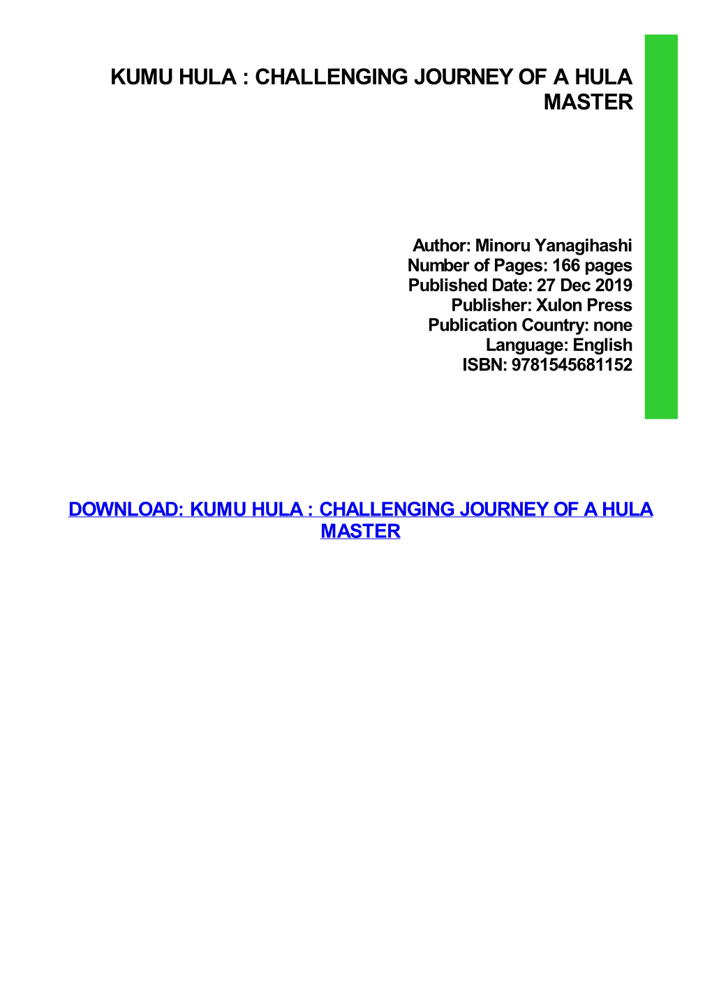 PDF Download Kumu Hula : Challenging Journey of a Hula Master