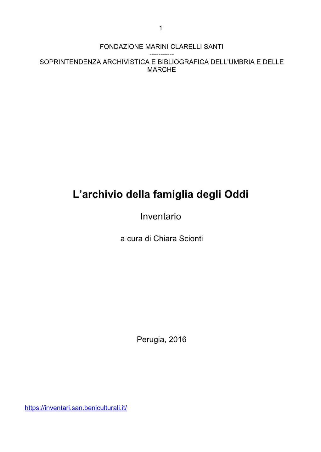 L'archivio Della Famiglia Degli Oddi