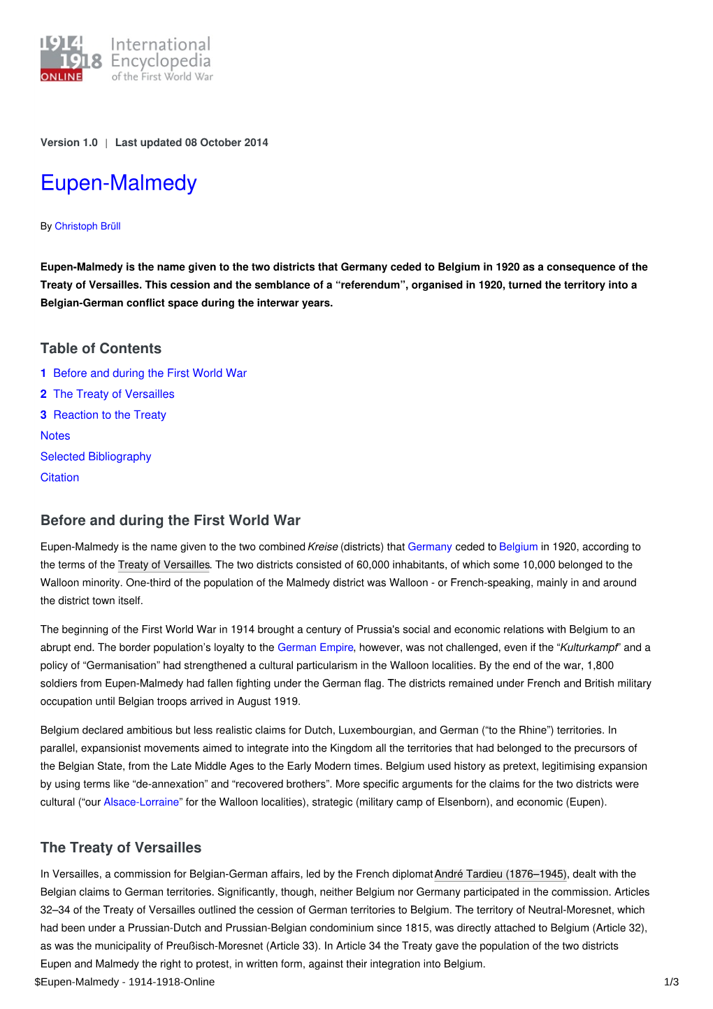 Eupen-Malmedy | International Encyclopedia of the First World War