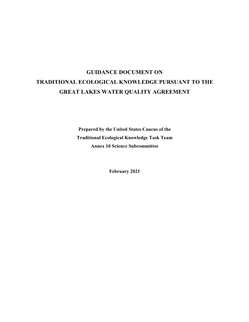 Guidance Document on Traditional Ecological Knowledge Pursuant to the Great Lakes Water Quality Agreement