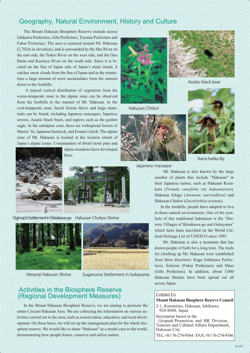 Activities in the Biosphere Reserve (Regional Development Measures