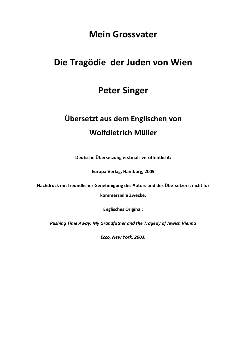 Mein Grossvater Die Tragödie Der Juden Von Wien Peter Singer