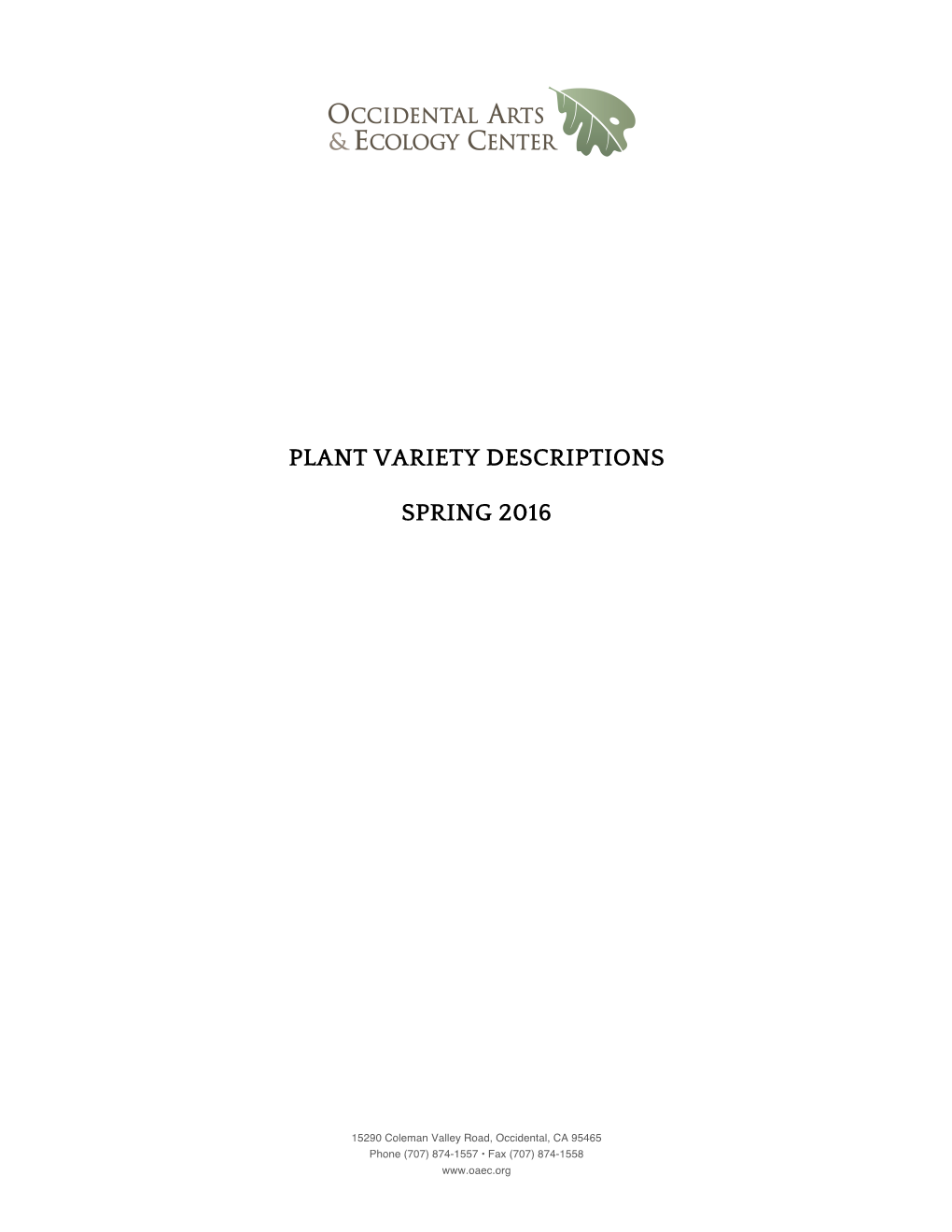 Plant Variety Descriptions Spring 2016